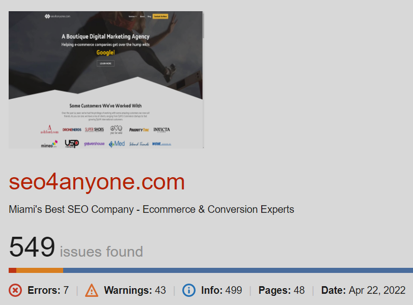 website seo audit summary report